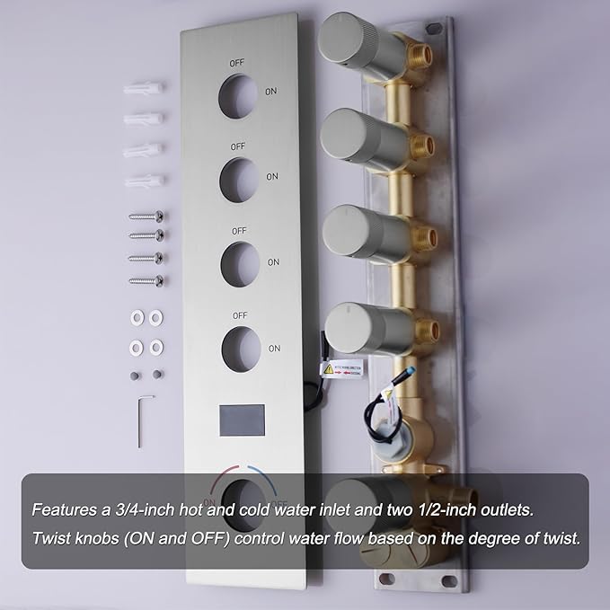 Brushed Nickel Digital Display Shower System with 16X24 inch Ceiling Overhead Shower Head(Rain & Waterfall Two Modes), 4 PCS Body Jet and Handheld Spray