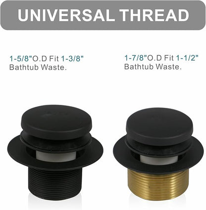 Black Bathtub Drain Tip Toe Tub Conversion Kit, Replacement Bath Tub Drain Trim Kit with Two-Hole Overflow Faceplate and Universal Fine/Coarse Thread Assembly, Matte Black
