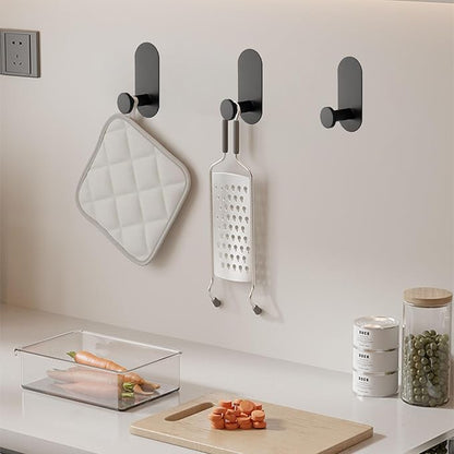 TocTen Adhesive Hook - 3 Pack Heavy Duty Sticky Towel/Robe Hook, Waterproof Stainless Steel Shower Hook, No Drill Stick on Wall Coat/Clothes Hooks for Bathroom, Kitchen, and Offices(Matte Black)