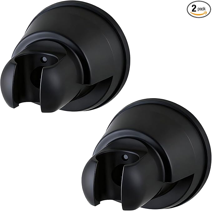 Hibbent 2 Pack Vacuum Suction Cup Shower Head Holder, Removable Shower Head Bracket, Height Adjustable Wall Mount ABS Plastic Suction Holder for Handheld Showerhead, Matte Black