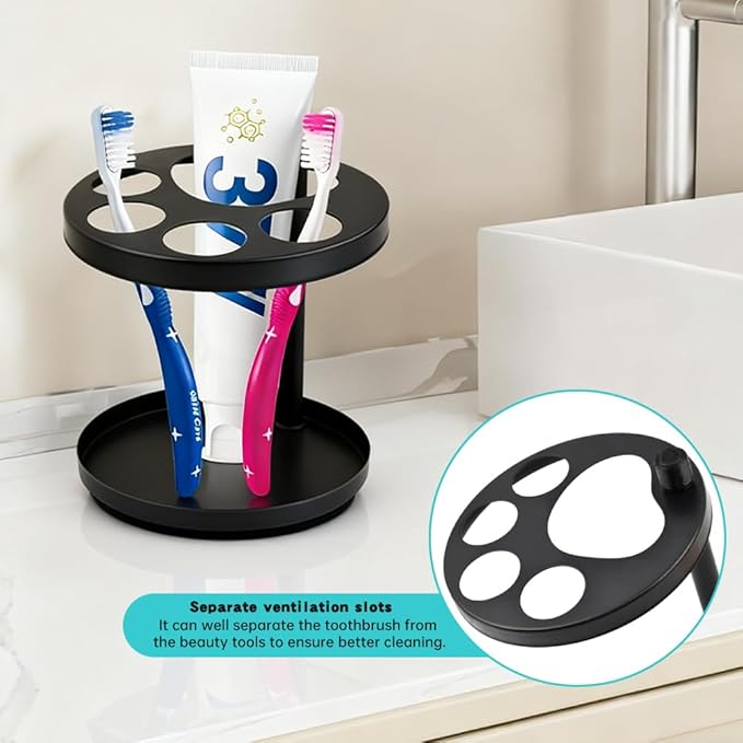 Stainless Steel Toothbrush Holder for Bathroom, Ventilated Organizer Stand with Separate Slots for Electric Toothbrushes, Toothpaste, Razors & Comb