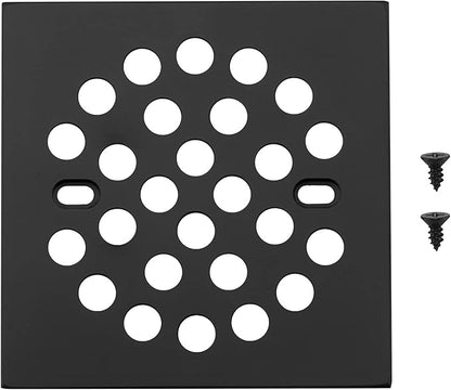 RRAJJ Square Improve 4-1/4 Inch(108mm*108mm) Screw-in Shower Floor Drain Grate Strainer (Black)