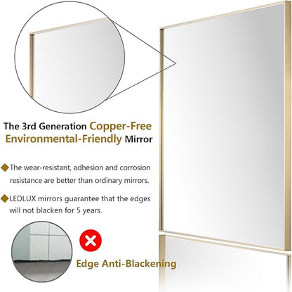 30x36 Inch Gold Bathroom Mirror - Copper-Free Mirror, Aluminum Alloy Frame Vanity Rectangle Wall Mounted Modern Mirror for Bedroom/Living Room/Porch Horizontal or Vertical