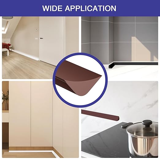 Flexible Molding Trim, Flexible Bendable Adhesive Caulking Strip, Molded Trim, Peel and Stick Home Decorative Edge for Bathroom, Kitchen, Floor, Wall (Dark Brown, 0.83in x 0.24in x 3.3ft)