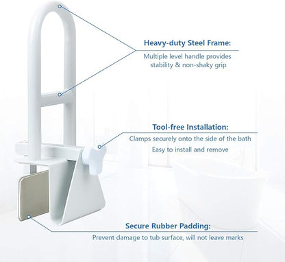 Butizone Bathtub Safety Rail, Medical Adjustable Tub Grab Bar Handle Clamp Safety Handrail Support for Seniors and Elderly