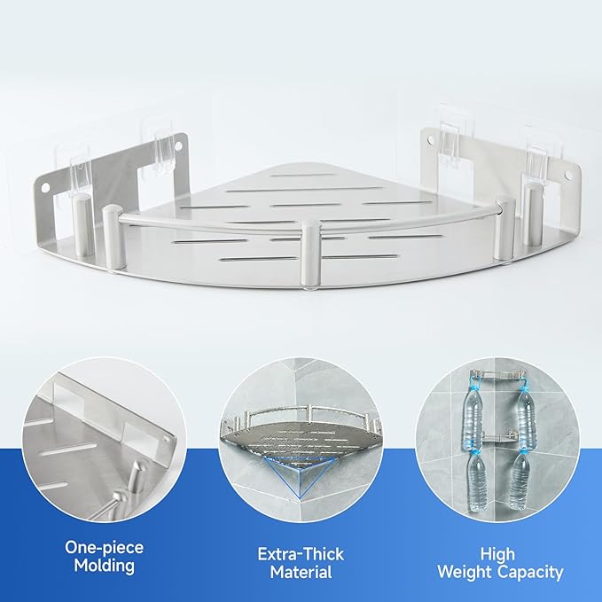Bathroom Corner Shelf (1 Pack), 304 Stainless Steel,Integrated molding, High Weight Capacity,Wall mounted bathroom rack with nail free adhesive, Suit for storage racks in bathrooms,Kitchens