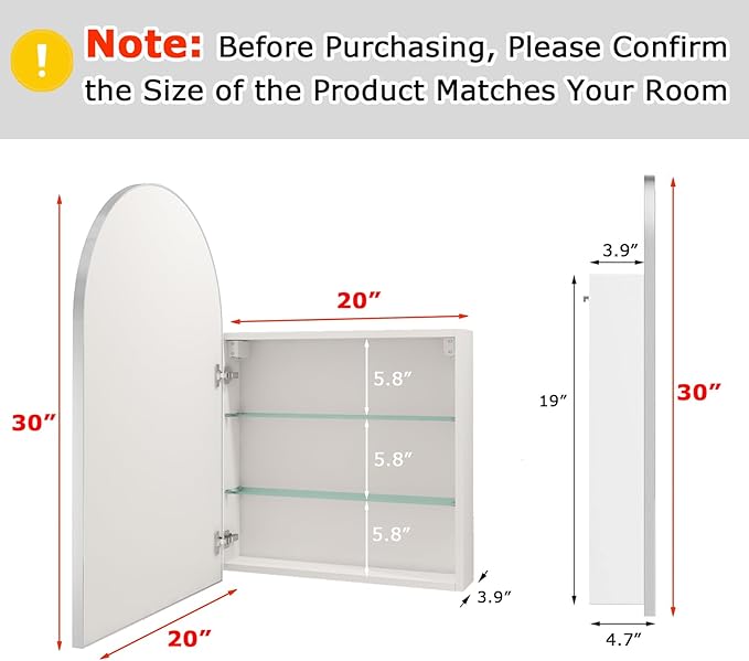 FKWin Silver Medicine Cabinet Mirror, Surface Mount Bathroom Storage Cabinet with Mirror for Left or Right Opening, not Recessed, Modern Vanity Mirror, Silver, 20x30 inch