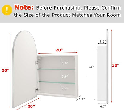 FKWin Silver Medicine Cabinet Mirror, Surface Mount Bathroom Storage Cabinet with Mirror for Left or Right Opening, not Recessed, Modern Vanity Mirror, Silver, 20x30 inch