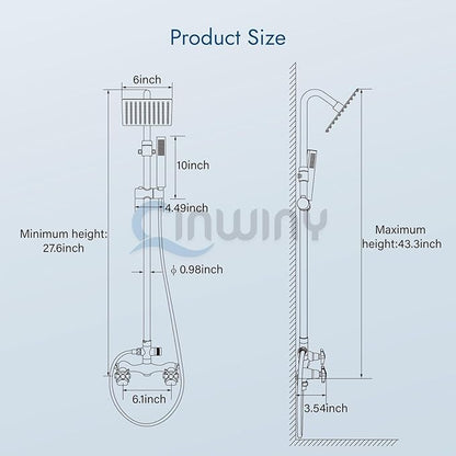Wall Mounted Outdoor Shower Set Brushed Nickel 6 Inch Square Rainfall Shower Head with Hand Held Spray Double Cross Handles with Adjustable Slide Bar Exterior Dual Function Shower Kit