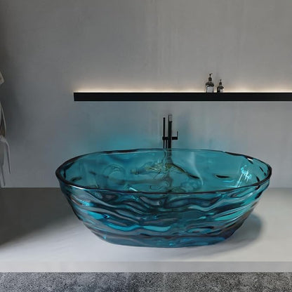 Cpingao 66" Resin Transparent Freestanding Bathtub, Contemporary Oval Stand Alone Tubs, Translucent Resin Freestanding Bath 1670 MM with Drain Lake Blue 8851-1700-BLUE