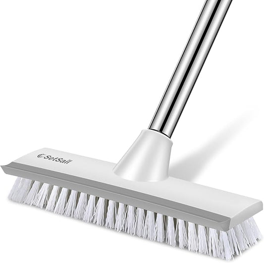 SetSail Floor Scrub Brush with 51-Inch Long Adjustable Handle 2 in 1 Scrape Brush Stiff Bristle Floor Scrubber for Cleaning Shower Bathroom Garage Kitchen Wall Deck Tub Tile