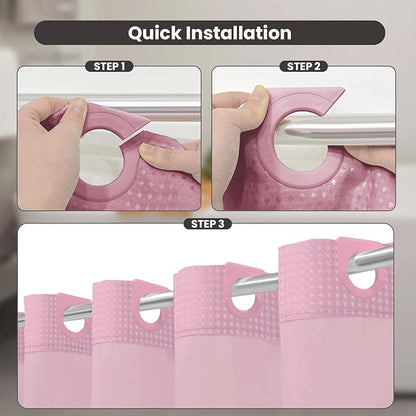 Inhousolu No Hook Shower Curtain with Snap in Fabric Liner Set Waffle Weave 230GSM Weighted Hem, Waterproof & Washable Bathroom Curtain Spa Luxury with Mesh Top Window 72" W x 72" L Pink