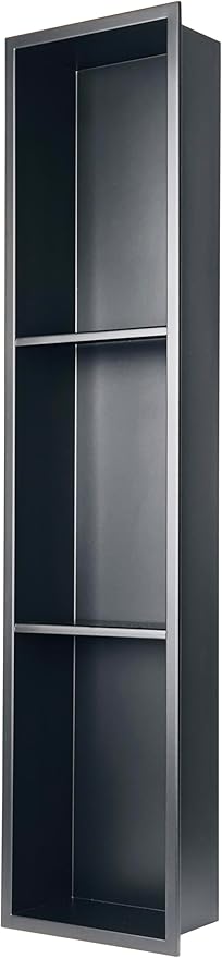 Tall Niche Three-Tiered Shelves Embedded in The Wall，Shower Niche No Tile Needed for Bathroom Niche Decor ，Stainless Steel（Black 8"x 36"）