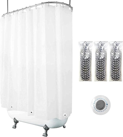 Clawfoot Tub Shower Curtain 180x70 Inch White Liner All Warp Around Extra Wide 36 Metal Hooks with Magnets Vinyl Bath for Bathroom PEVA Waterproof Pure