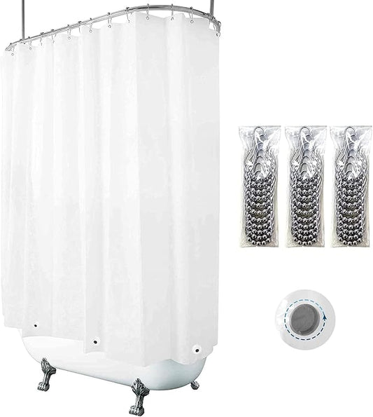 Clawfoot Tub Shower Curtain 180x70 Inch White Liner All Warp Around Extra Wide 36 Metal Hooks with Magnets Vinyl Bath for Bathroom PEVA Waterproof Pure