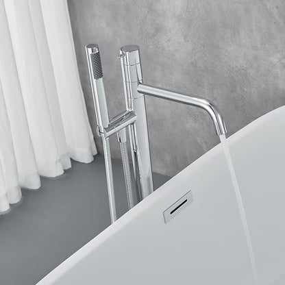 Freestanding Bathtub Faucet Floor Mount Tub Filler Chrome Brass Single Handle Bathroom Faucets with Hand Shower