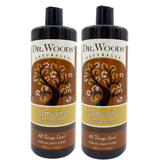 Dr. Woods Pure Almond Oil Liquid Castile Soap - Natural Cleansing for Face, Hands, and Body, for Men and Women - 32 Fl Oz, Pack of 2