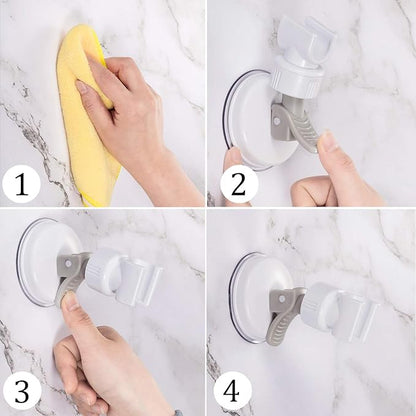 Zhehao Adjustable Shower Head Holder, Removable Suction Cup Shower Head Holder, No Drill Wall Mounted Suction Bracket with Chrome Polished for Marble Glass Metal Ceramic(2,Grey Wrench)