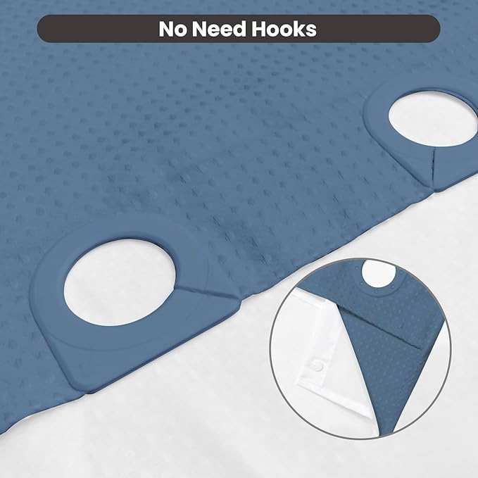 Inhousolu No Hook Waffle Weave Shower Curtain with Removable Snap in Fabric Liner Set for Bathroom, 230 GSM Heavy Duty Weighted Hem Water Repellent Washable Bath Curtains, 72 x 78 Inch, Moonlight Blue