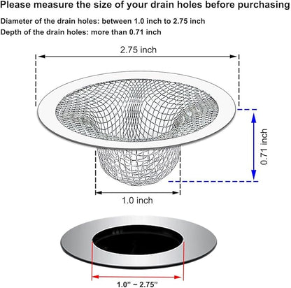 2PCS Tub Drain Hair Catcher - 2.75 inch Shower Drain Mesh Strainer, Stainless Steel Shower Bathtub Drain Cover, Bathroom Sink Strainer Filter Basket for Bathroom Sink, Wash Basin Floor Drain