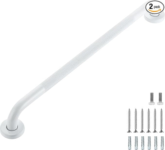 Grab Bars for Shower, 2 Pack 24-Inch Anti Slip Shower Handles for Elderly, Safety Shower Grab Bar, Stainless Steel Handicap Grab Bars for Bathroom (White 1" Diameter)