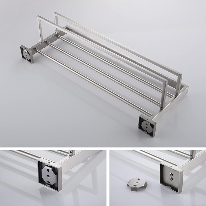 KOKOSIRI Towel Rack 24'' Bathroom Towel Shelves with Double Towel Bars SUS304 Stainless Steel Wall Mounted, Brushed Nickel, B6003BR