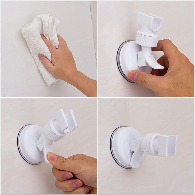 Suction Cup Shower Head Holder - Adjustable Height Bracket, Removable Handheld Wand, Wall Mounted