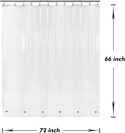 Barossa Design Short Shower Curtain or Liner with 6 Weighted Magnets, 72 x 66 inch Length, Heavy Duty PEVA, Waterproof, PVC Free, 12 Metal Grommets, Clear, 72x66