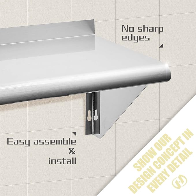 Hally Stainless Steel Shelf 14 x 36 Inches, 300 lb, Commercial Wall Mount Floating Shelving for Restaurant, Kitchen, Home and Hotel