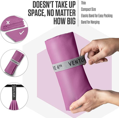 VENTURE 4TH Quick Dry Towel. Microfiber Travel Towel Ideal for Camping, Hiking, Backpacking, Gym. Lightweight & Fast Drying Travel Towels for Body. Compact & Easy to Pack - Purple Medium