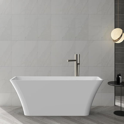59 Inch Acrylic Soaking Bathtub, Modern Stand Alone Tub for Adults with Sloped Backrest, Chrome Drain & Overflow, cUPC Certified, Easy Installation, White Oval Bath