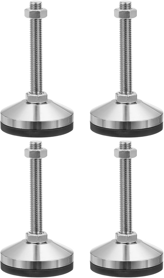 PATIKIL Furniture Leveling Feet 2.4" Dia Base M12 Thread, 4 Pcs Carbon Steel Adjustable Threaded Furniture Levelers Screw on Leg Leveler with Pads for Desk Chair Cabinet, Black/Silver