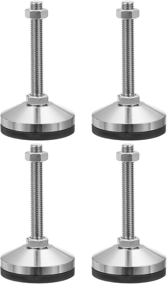 PATIKIL Furniture Leveling Feet 2.4" Dia Base M12 Thread, 4 Pcs Carbon Steel Adjustable Threaded Furniture Levelers Screw on Leg Leveler with Pads for Desk Chair Cabinet, Black/Silver