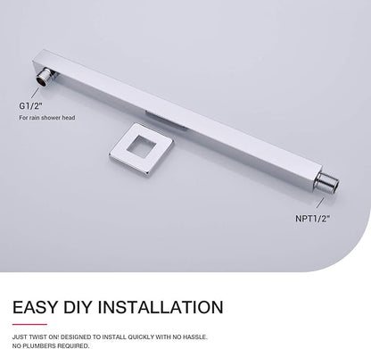 Shower Arm with Flange 16 Inch Stainless Steel Overhead Shower Extension Arm Bathroom Wall Mounted Pipe for Rainfall Showerhead, Chrome