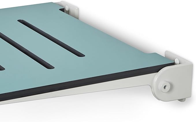 18 inch Silhouette Slimline Folding Wall Mount Shower Bench Seat, Teal Seat with White Frame