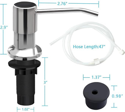 Soap Dispenser for Kitchen Sink, Kichen Sink SoapDispenser, 47" Extension Tube kit, Under Sink SoapDispenser Pump, No Need More Refills, Good Suction Power, Chrome