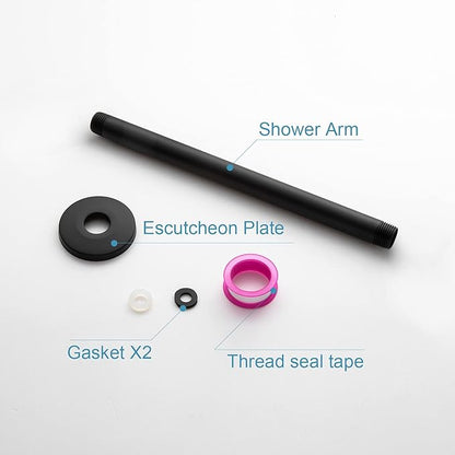OFFO Shower Arm with Flange 10 in Ceiling Mount Replacement Rain Shower Head Straight Arm Ceiling-Mounted For Fixed Shower Head & High Pressure Rain Matte Black