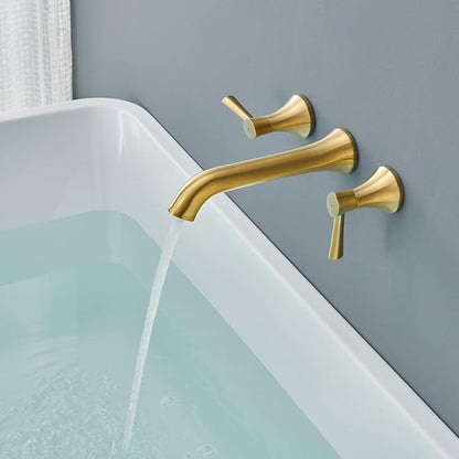 Wall Mount Tub Filler Roman Tub Faucet Brushed Gold Brass Bathtub Faucets with 2 Handles