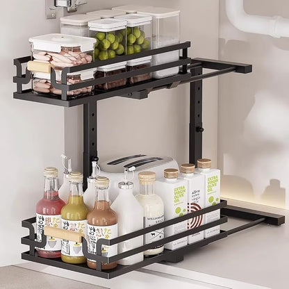 MIKEE Under Sink Organizer, 2 Tier Under Sink Organizers and Storage,Bathroom Cabinet Organizer with Adjustable Height, Pull Out Sink Shelf Cabinet Storage Shelves for Kitchen& Bathroom