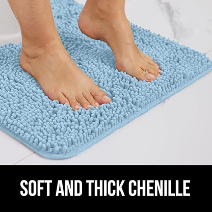 GORILLA GRIP Bath Rug Mat 30x20, Soft Absorbent Chenille, Quick Dry Microfiber Mats, Rubber Backing Washable Shower Floor Rugs, Bathmat Runner, US Designed Bathroom Home Decor Accessories Sky Blue