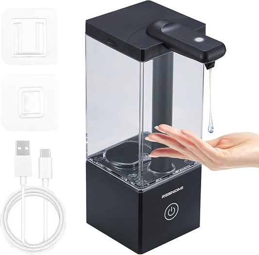 Automatic Soap Dispenser Touchless, Soap Dispenser Bathroom, Large Transparent Reservoir&Wall Mount, Type-C Rechargeable&3-Level Adjustable, Water-Resistant, Kitchen, Hotel, and School, Black