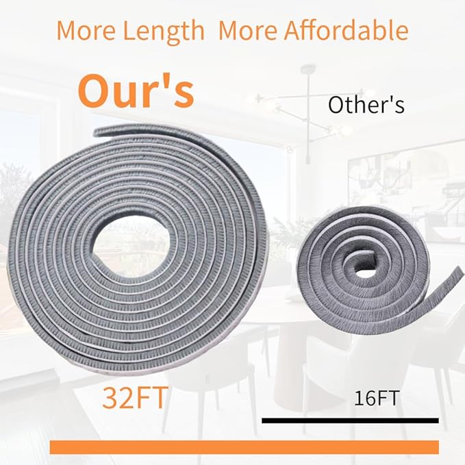 Door Brush Weather Stripping for Sliding Windows Exterior Doors Frame Side,Pile Self Adhesive Weatherstrip Seal Strip Soundproof Sealer Draft Stoppers(33ft 0.35''Wide x 0.2''Thick, Black)