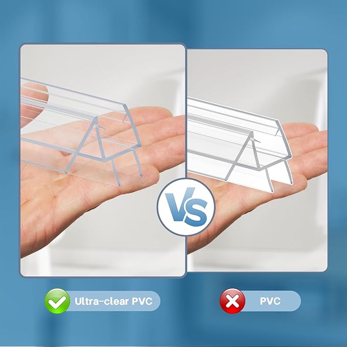 Shower Door Bottom Seal Strip, 2PCS Seal Strip, Ultra Clear PVC, 36" Length, Fits 10mm Thick Glass, Prevents Leaks, Easy Installation, No Adhesive Required (Ultra Clear, 36in for 3/8"(10mm) Door)