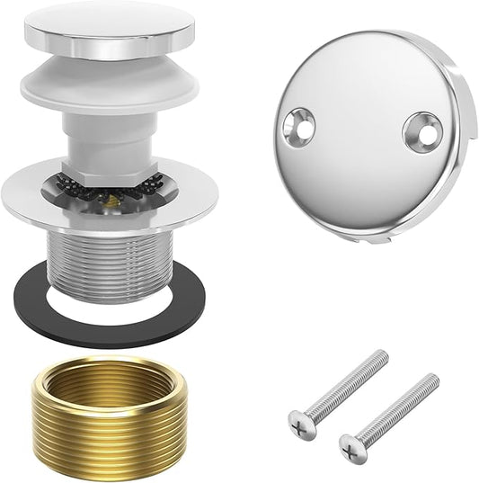 Tub Drain Replacement Kit, Metal Tip-Toe Bathtub Drains and Overflow Kit with Hair Catcher, Shower Bath Tub Drain Assembly with Two-Hole Overflow Faceplate Conversion Kit -Chrome Plated