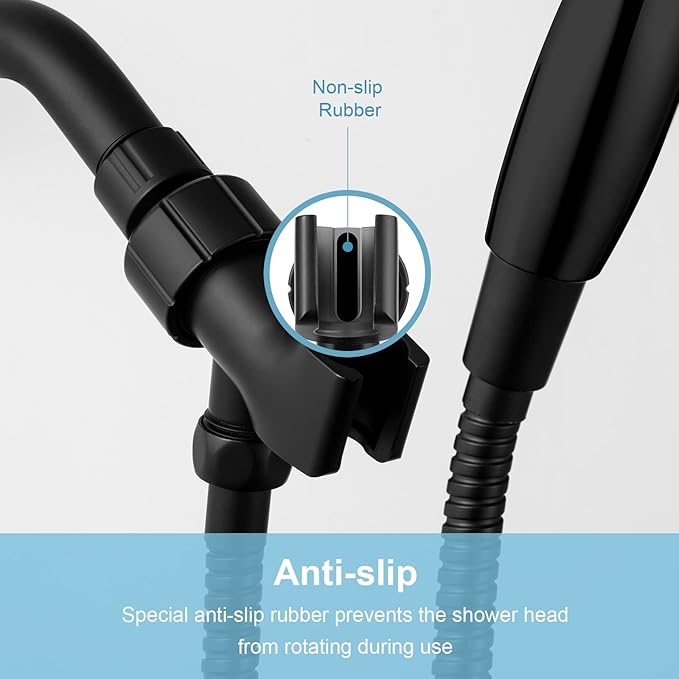 OFFO Shower Head Holder for Handheld Shower Head, Adjustable Shower Arm Mount for Connecting Shower Arm and Shower Hose, 1/2 Inch IPS Female Inlet and Male Outlet, Matte Black Finish