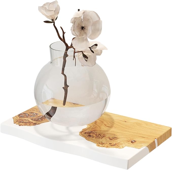 RWA Live Edge Floating Shelf – Unique Wood Floating Shelf for Wall Decor, Living Room, Bedroom, or Bathroom – Stylish Decorative Wall Shelves for Home & Office (White, 12x6)