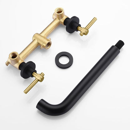 SUMERAIN Wall Mount Bathtub Faucet Set Long Spout Tub Filler High Flow Rate Black and Gold Finish