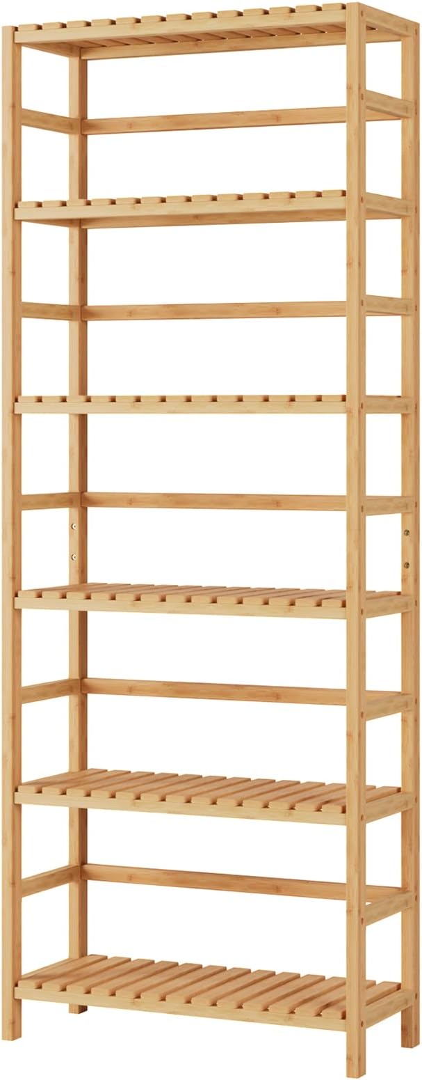Bamjoy Bamboo Shelf, 6 Tier Bookcase Storage Shelves, Tall Book Rack Shelving Unit, Multipurpose Storage Display Shelf Adjustable Storage Rack for Bathroom Home Office Living Room Kitchen, Natural