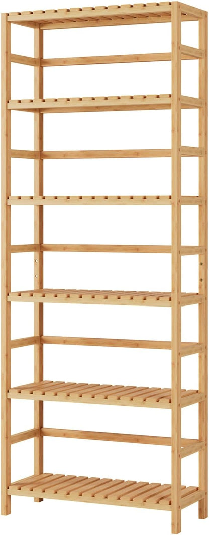 Bamjoy Bamboo Shelf, 6 Tier Bookcase Storage Shelves, Tall Book Rack Shelving Unit, Multipurpose Storage Display Shelf Adjustable Storage Rack for Bathroom Home Office Living Room Kitchen, Natural