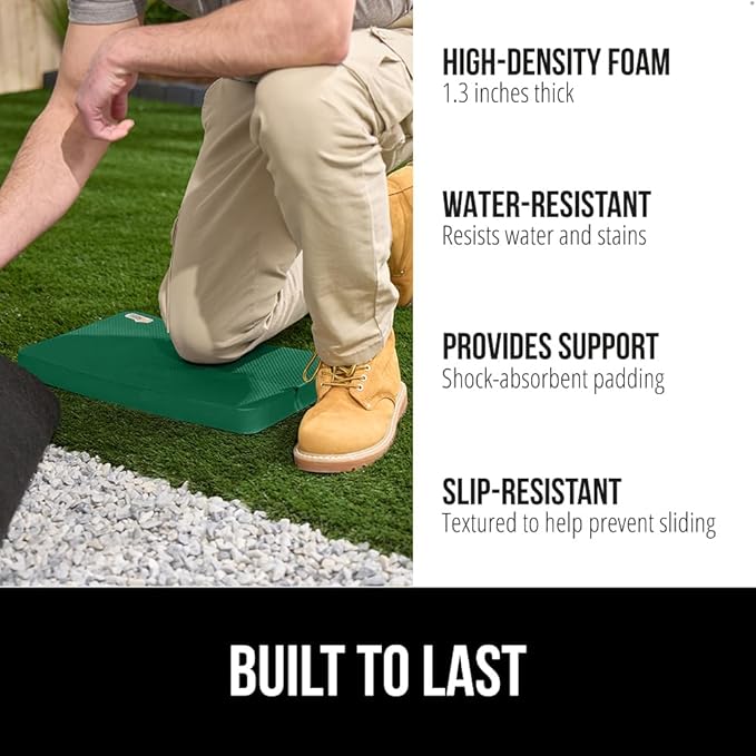 GORILLA GRIP Extra Thick Patent Pending Soft Foam Kneeling Pad, Supportive Large Cushion Knee Pads for Gardening, Baby Bath Time, Dirt and Water Resistant, Workout and Garden Supplies, 17.5x11, Green